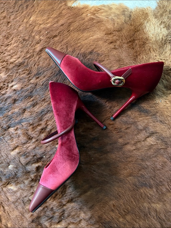 Bigtree Shoes - Burgundy Velvet Pointed Mary Jane Stiletto Heels